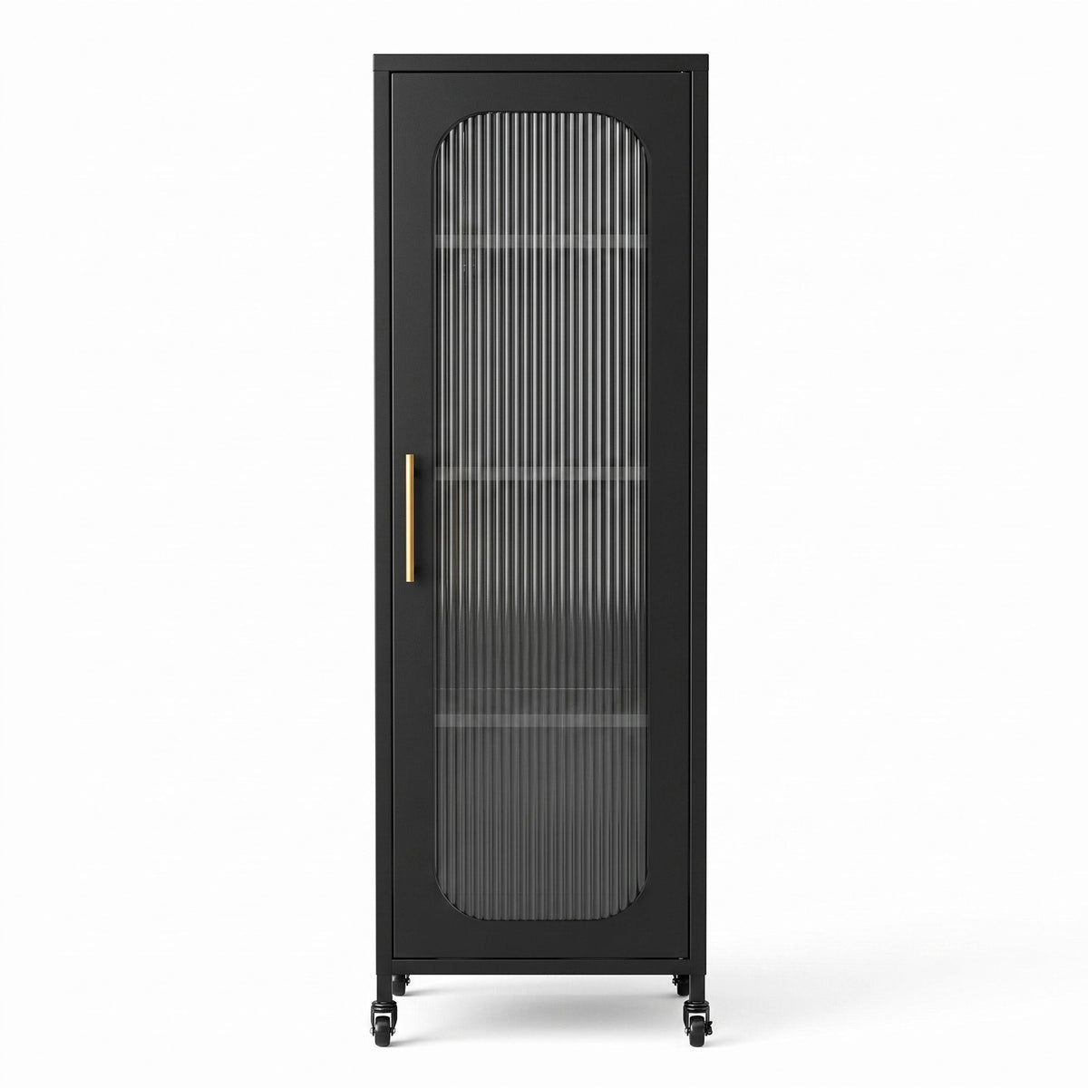 Artiss Buffet Cabinet Sideboard Slim Fluted Kitchen Storage Trolley Wheels Black