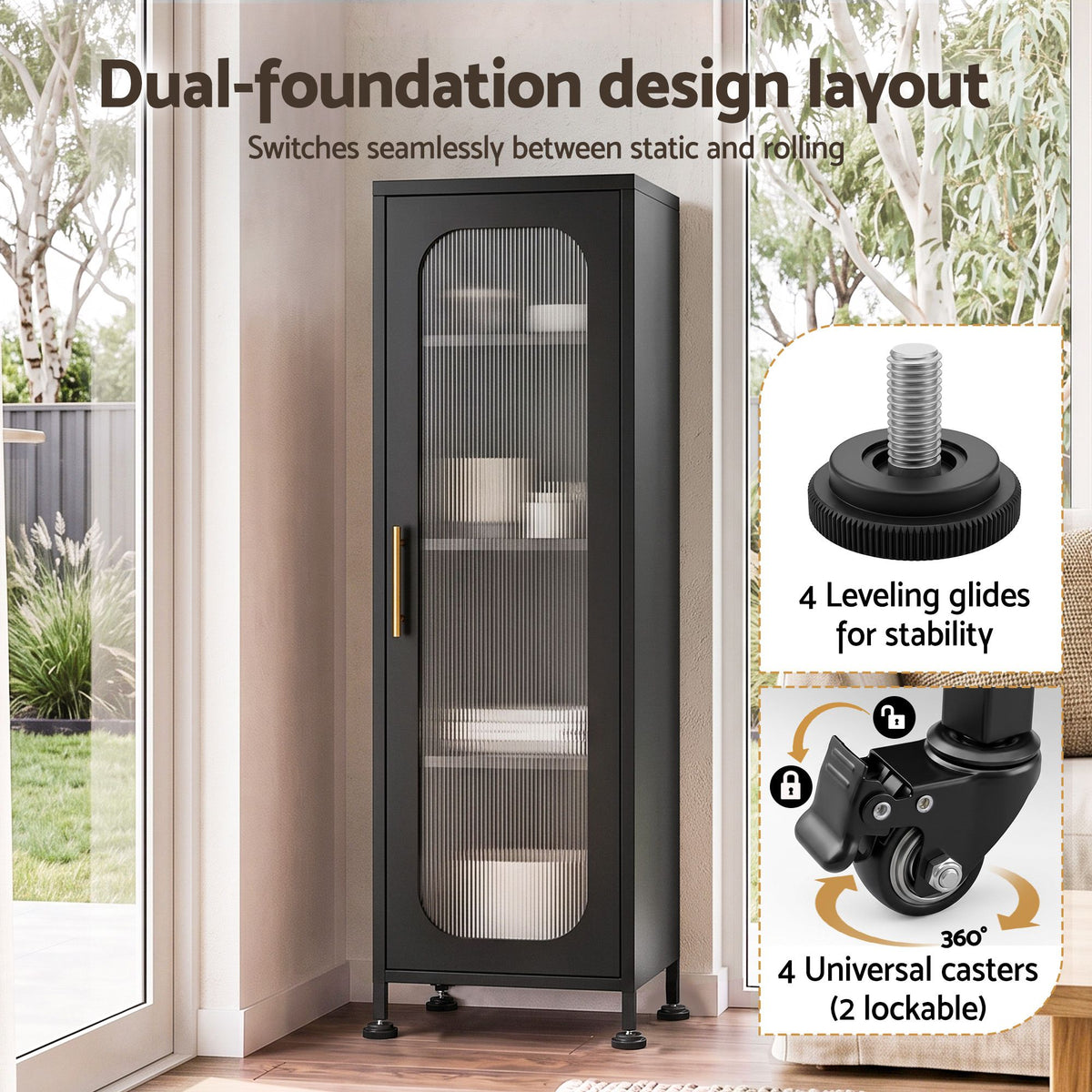 Artiss Buffet Cabinet Sideboard X2 Slim Kitchen Storage Trolley Wheels Black