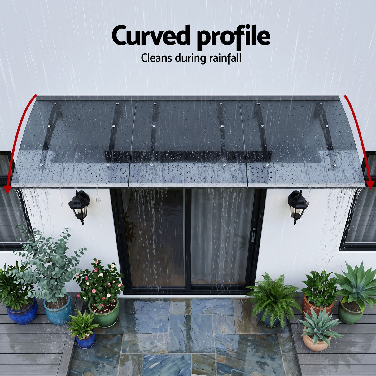 Instahut Window Door Awning Canopy 1m x 3m Grey Solid Sheet Metal Frame