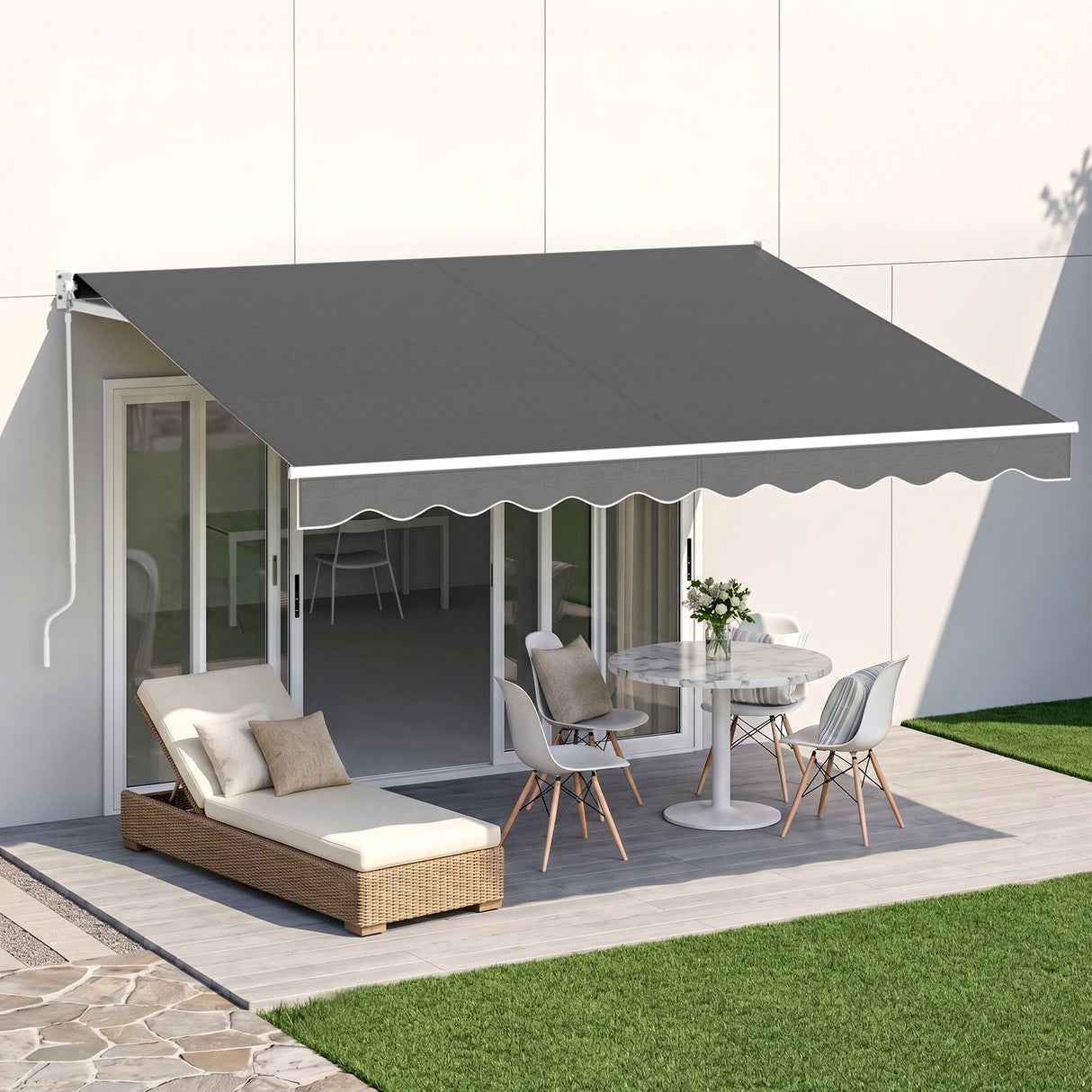 Instahut Retractable Folding Arm Awning Motorised Sunshade 3.5M X 3M Grey