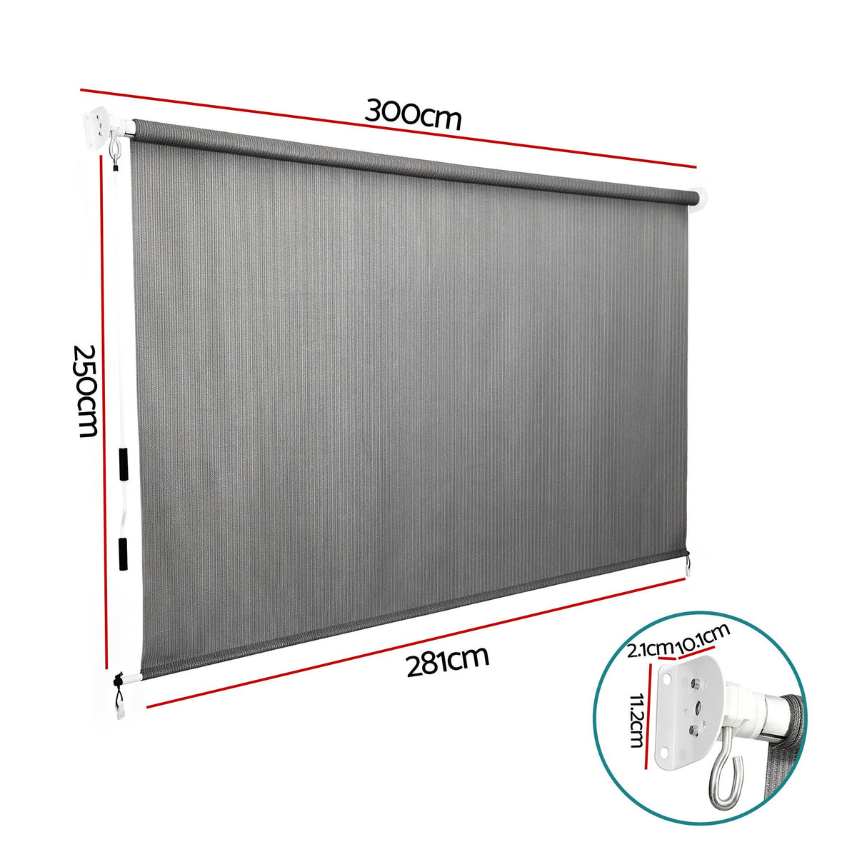 Instahut 3X2.5M HDPE Straight Drop Awning Outdoor Roller Blind Shade Screen Grey