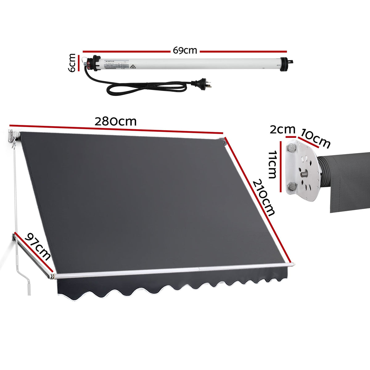 Instahut Motorised Pivot Arm Awning Window Sun Shade 2.8 X 2.1M Grey