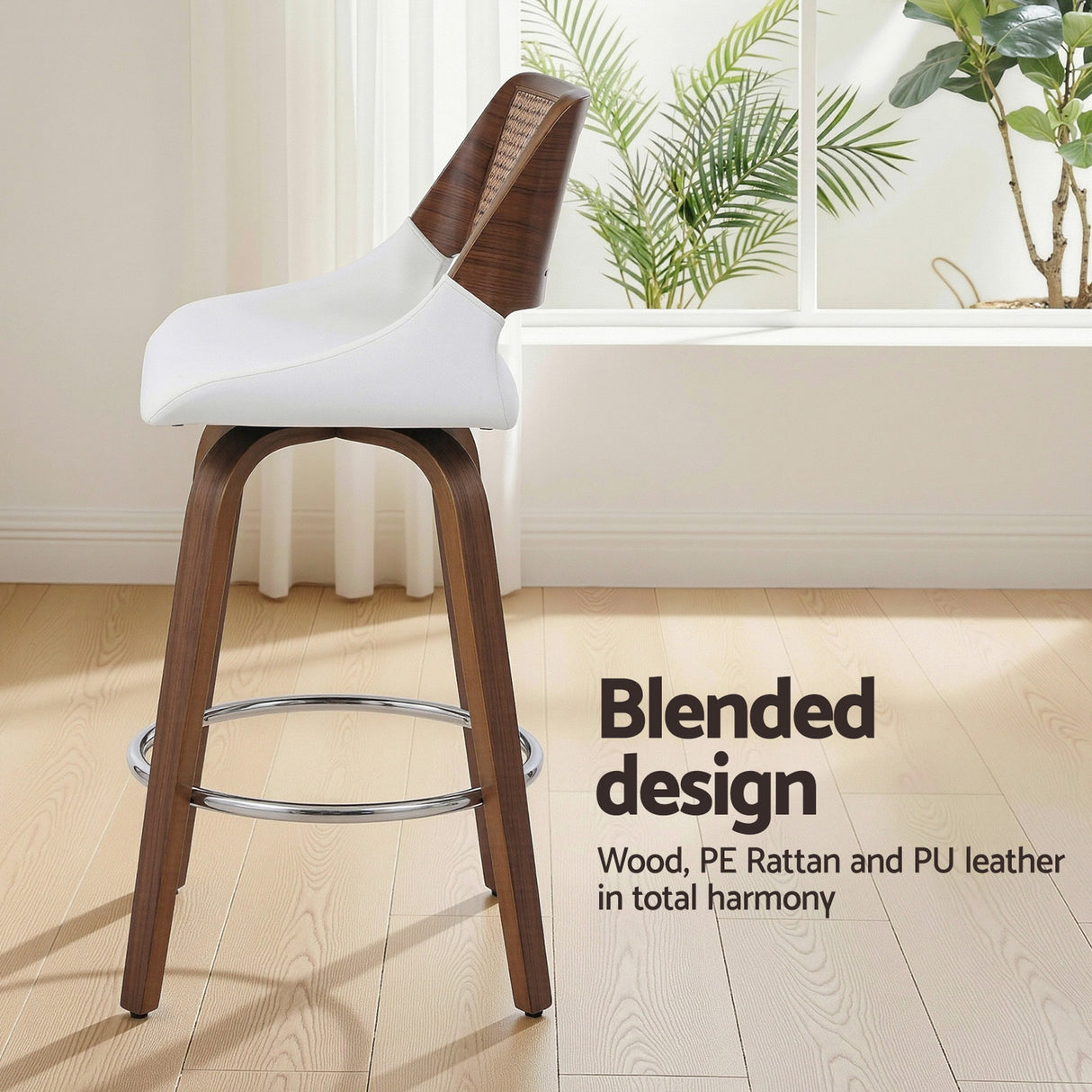 Artiss Wooden Bar Stools Set of 4 Swivel Kitchen Counter Stool Chair 60cm Seat Height