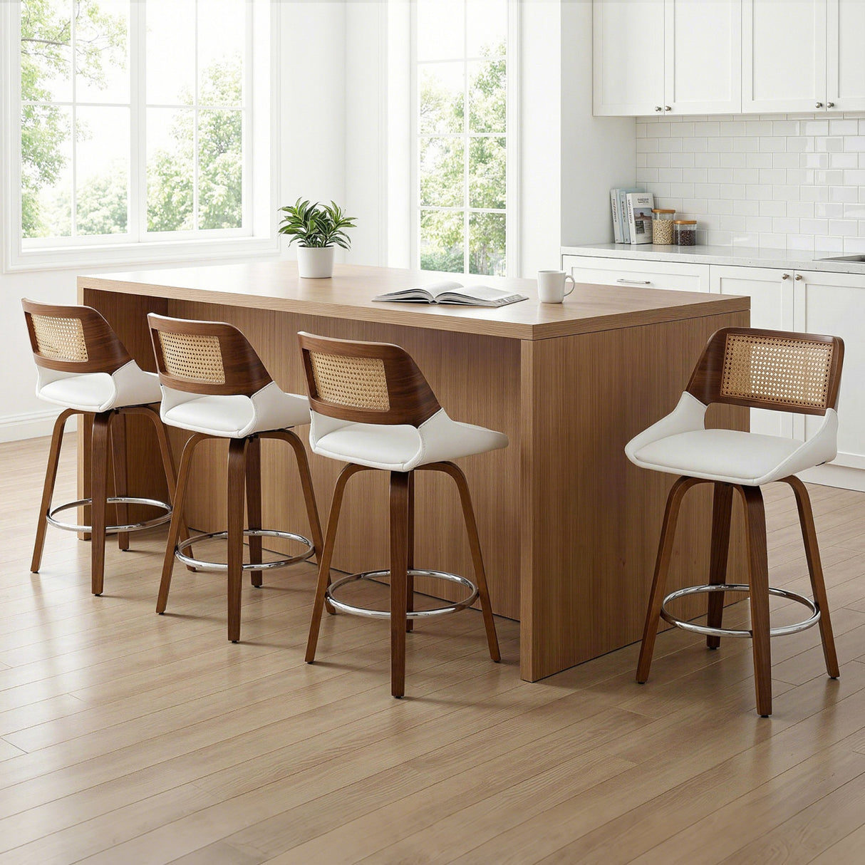 Artiss Wooden Bar Stools Set of 4 Swivel Kitchen Counter Stool Chair 60cm Seat Height