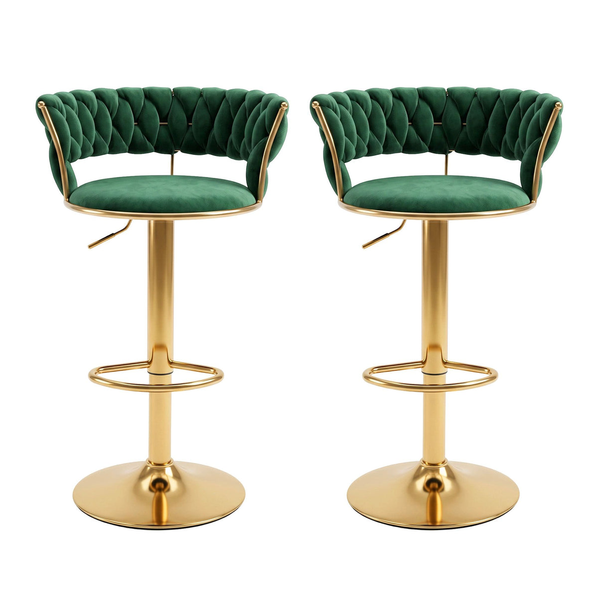 Artiss 2x Bar Stools Gas Lift Adjustable Velvet Woven Backrest Vivien Green