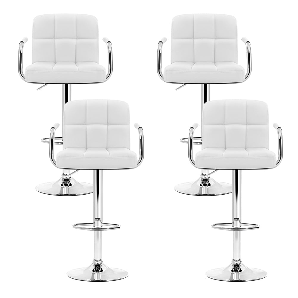 Artiss 4x Bar Stools Leather Gas Lift w/Armrest White