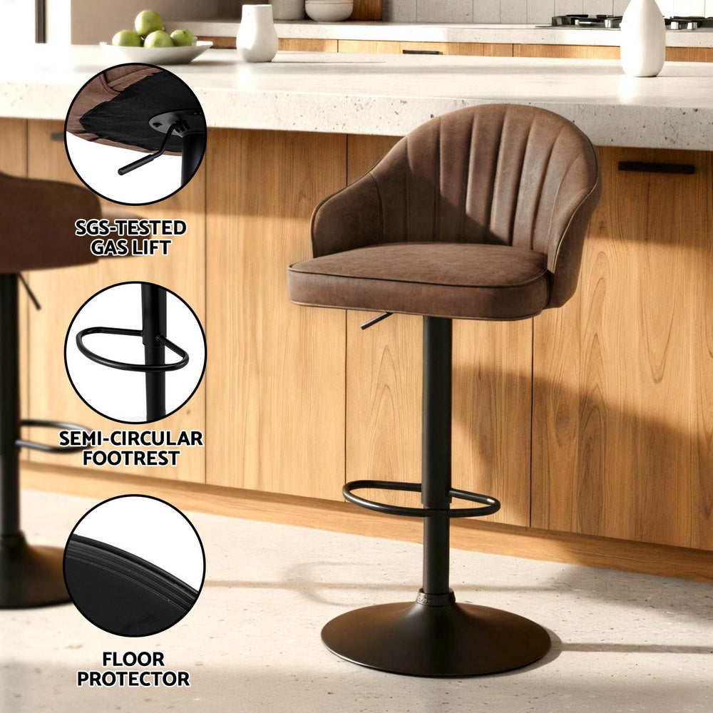 Artiss 2x Bar Stools Kitchen Swivel Gas Lift Counter Chair Shell Leather Brown