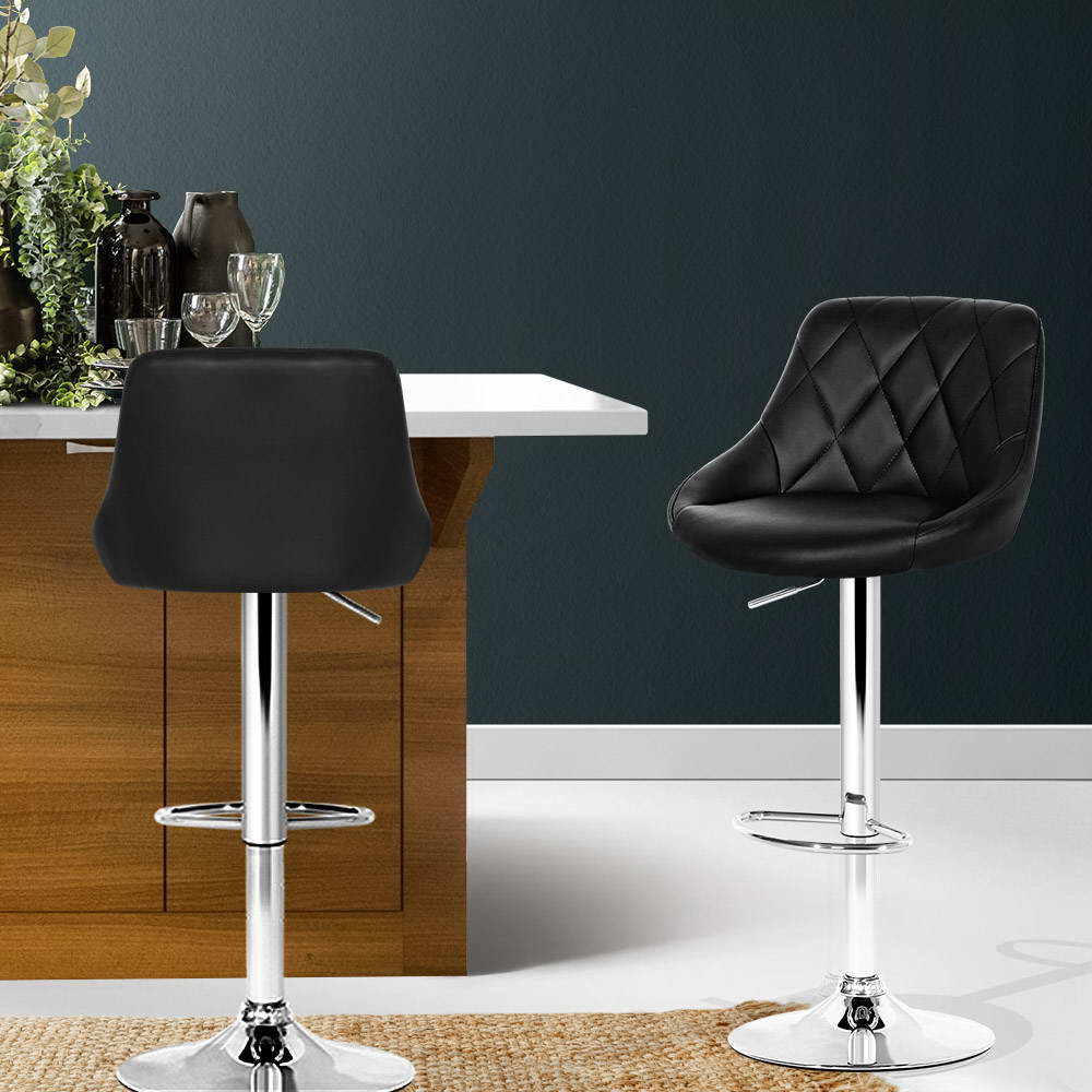 Artiss 2x Bar Stools Leather Padded Gas Lift Stool Black
