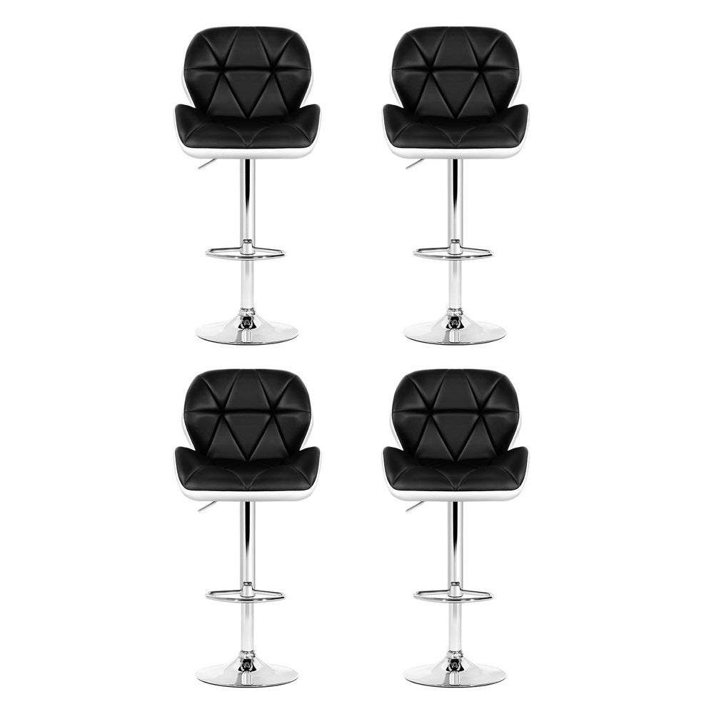 Jorn 4x Bar Stools Gas Lift Padded Leather Black & White