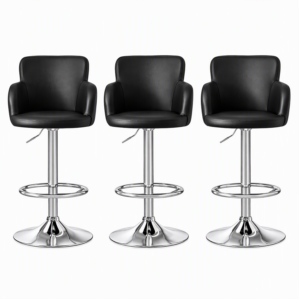 Artiss 3x Bar Stools Counter Chairs Swivel Adjustable Tub PU Leather Black