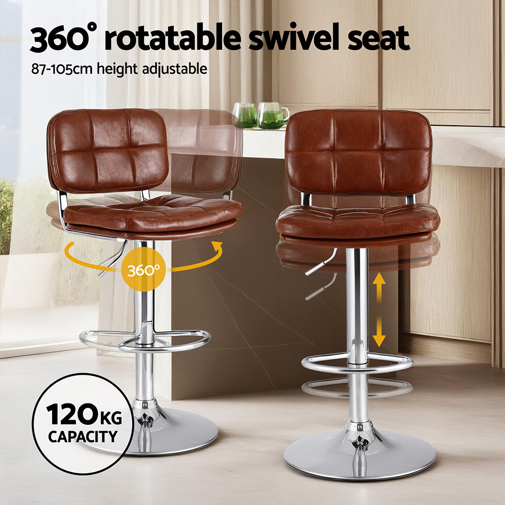 Artiss 4x Bar Stools Kitchen Swivel Gas Lift Counter Chair Tuft PU Leather Brown