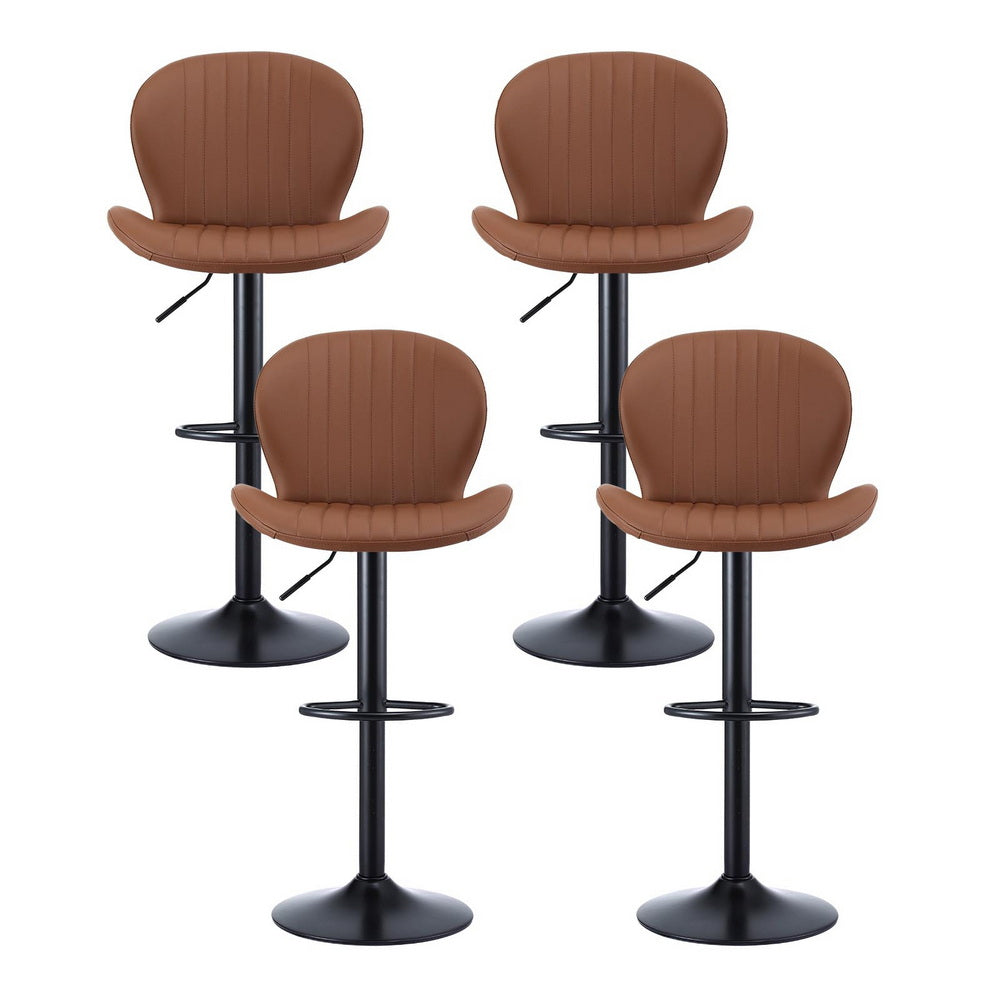 Artiss 4x Bar Stools Kitchen Swivel Gas Lift Counter Chair Shell Leather Brown