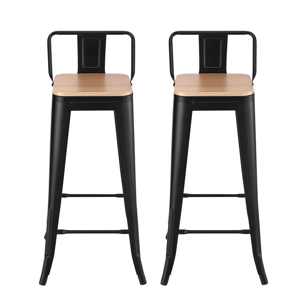 Artiss Metal Bar Stools Set of 2 Counter Height Barstools 77cm Seat Height w/ Removable Back