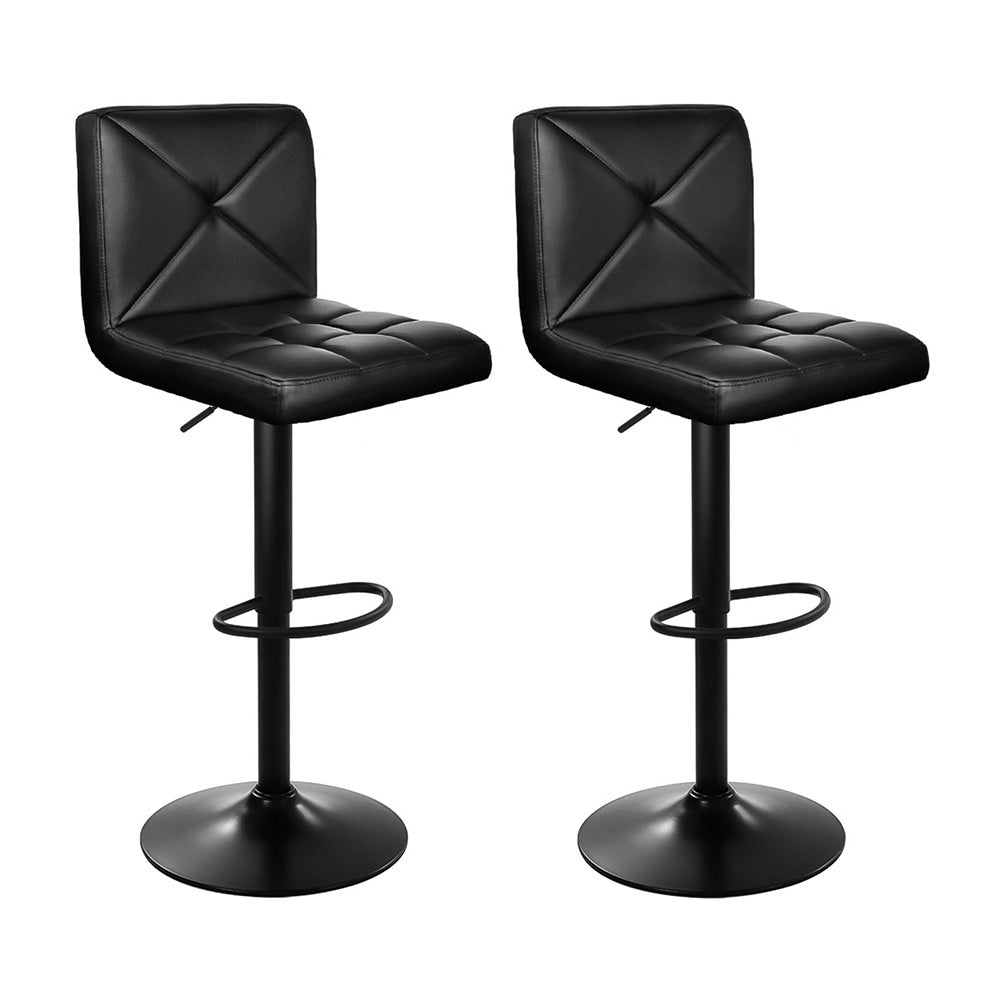 Set of 2 PU Black Leather Bar Stools
