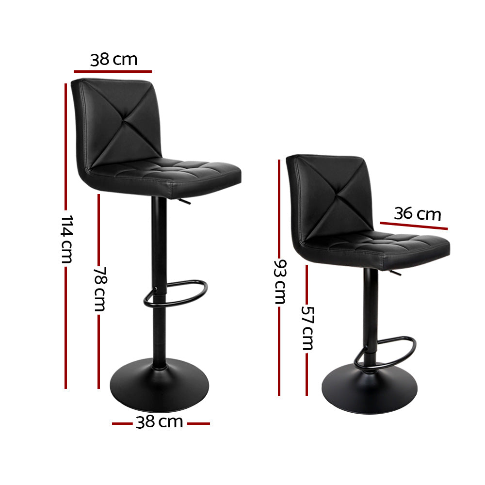 Set of 2 PU Black Leather Bar Stools