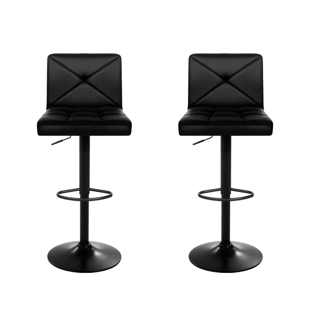 Set of 2 PU Black Leather Bar Stools