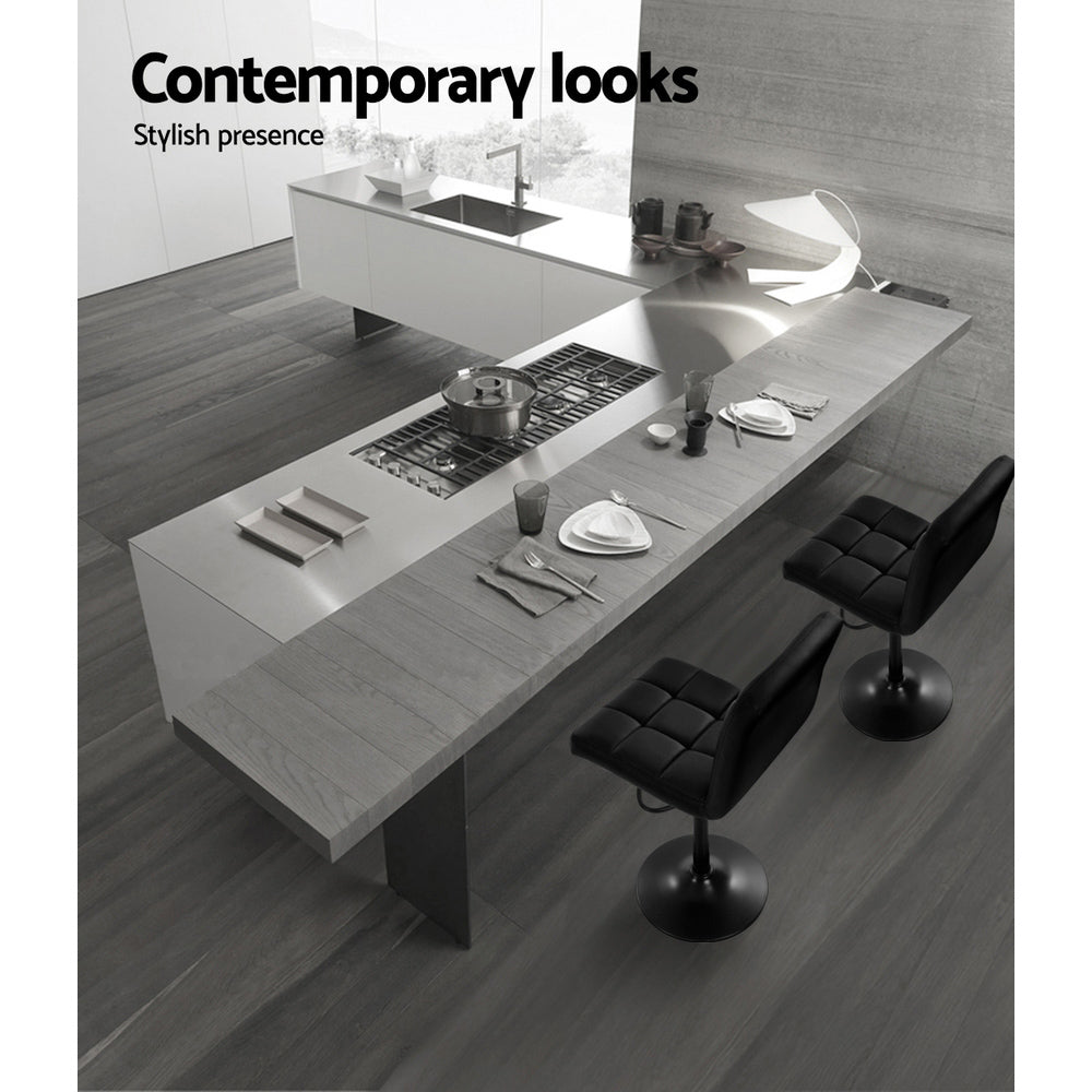 Set of 2 PU Black Leather Bar Stools