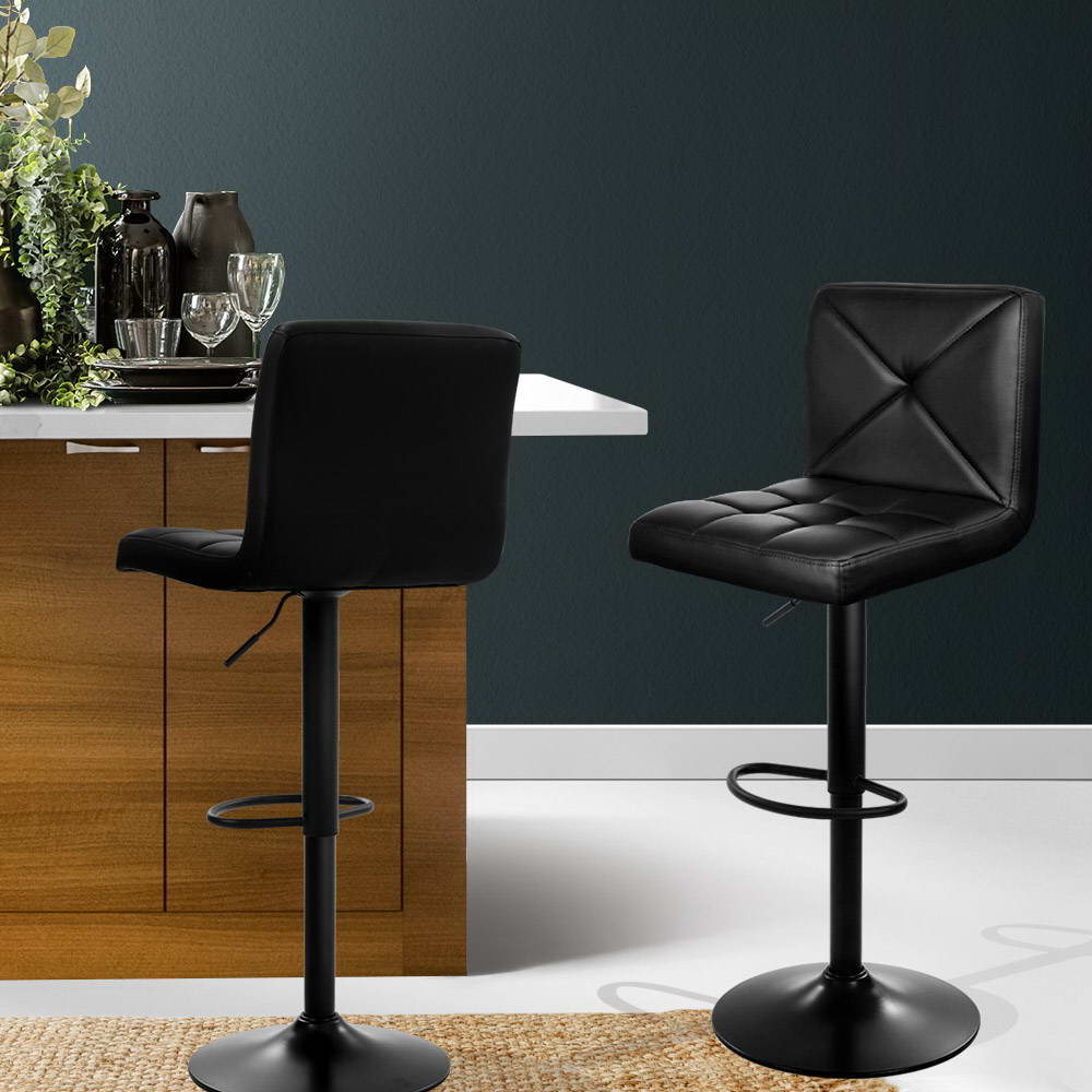 Set of 2 PU Black Leather Bar Stools