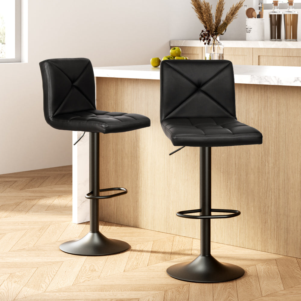 Set of 2 PU Black Leather Bar Stools