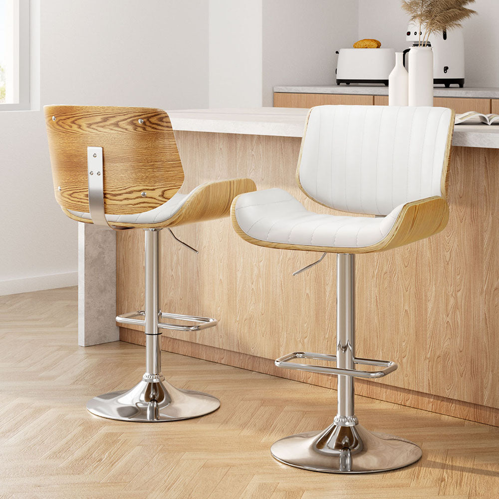 Ayla 2x Bar Stools Adjustable Leather Chairs