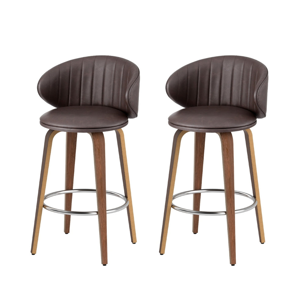 2x Artiss Bar Stools Dining Chairs Contoured Leather Wood Stool