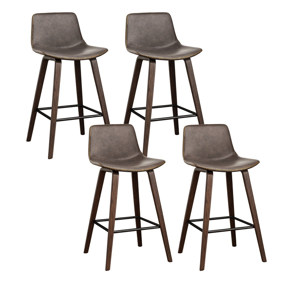 Marley 4x Bar Stools Vintage Leather Wooden