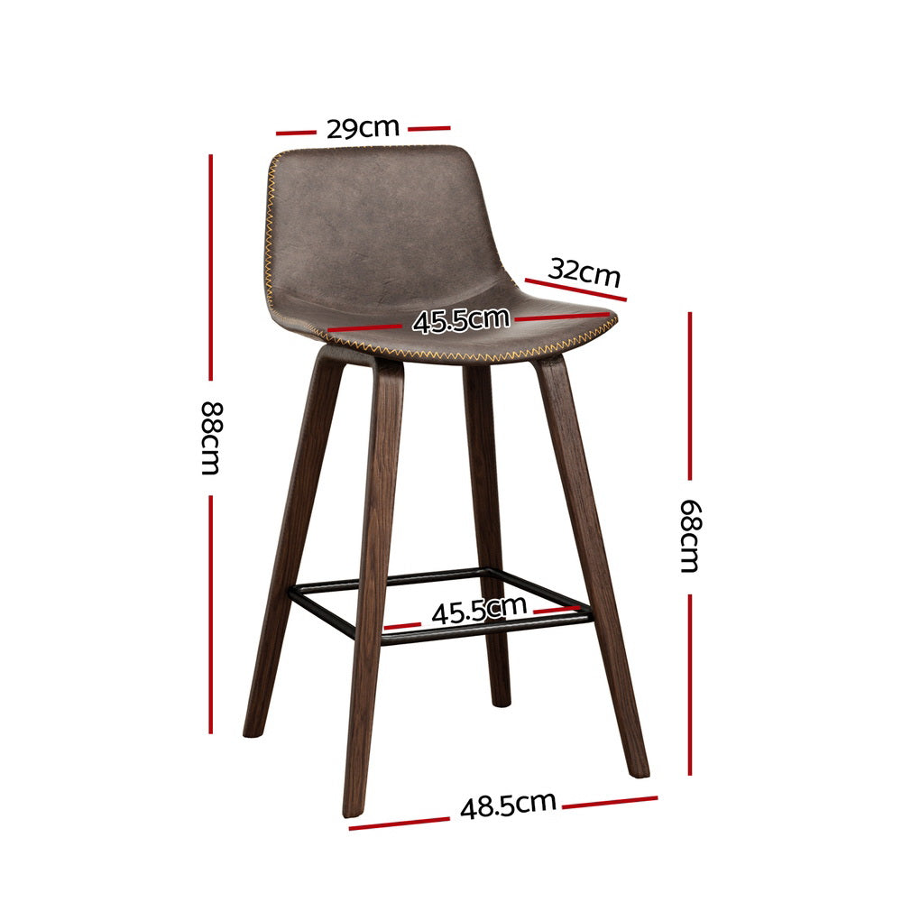 Marley 4x Bar Stools Vintage Leather Wooden