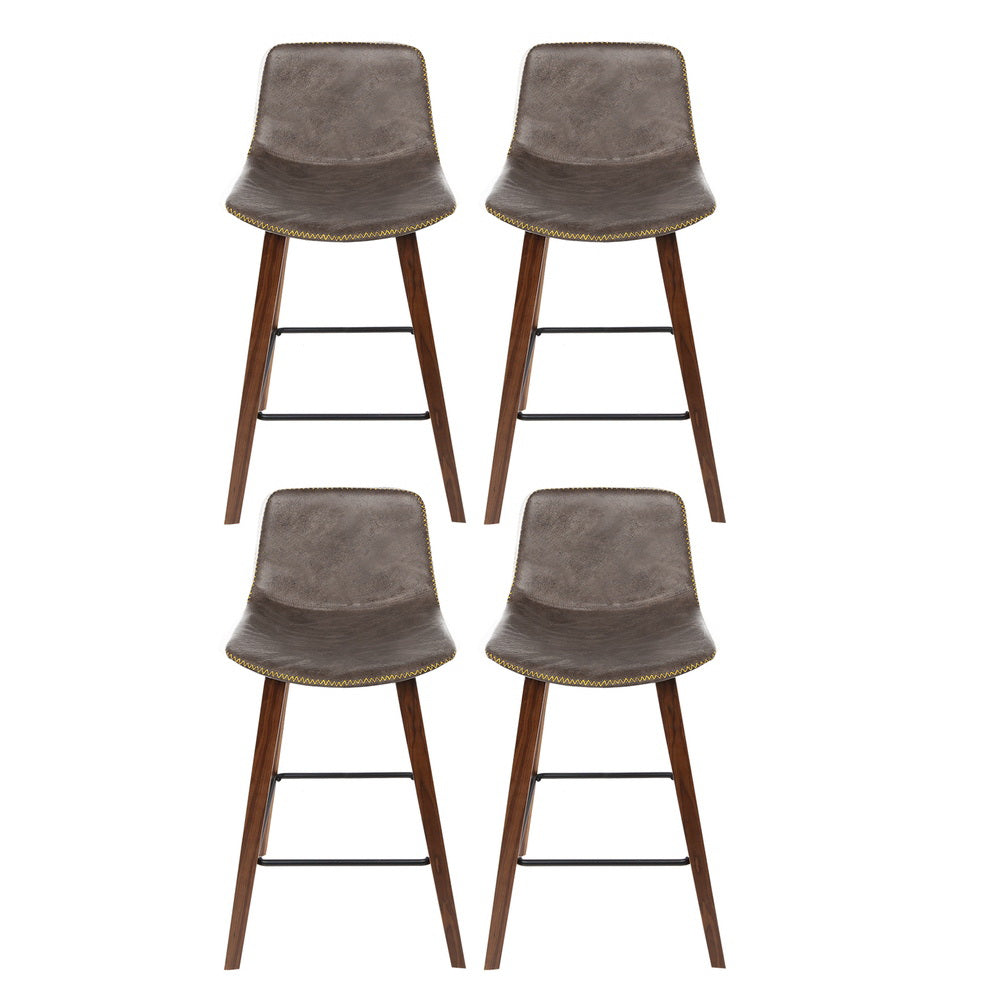 Marley 4x Bar Stools Vintage Leather Wooden