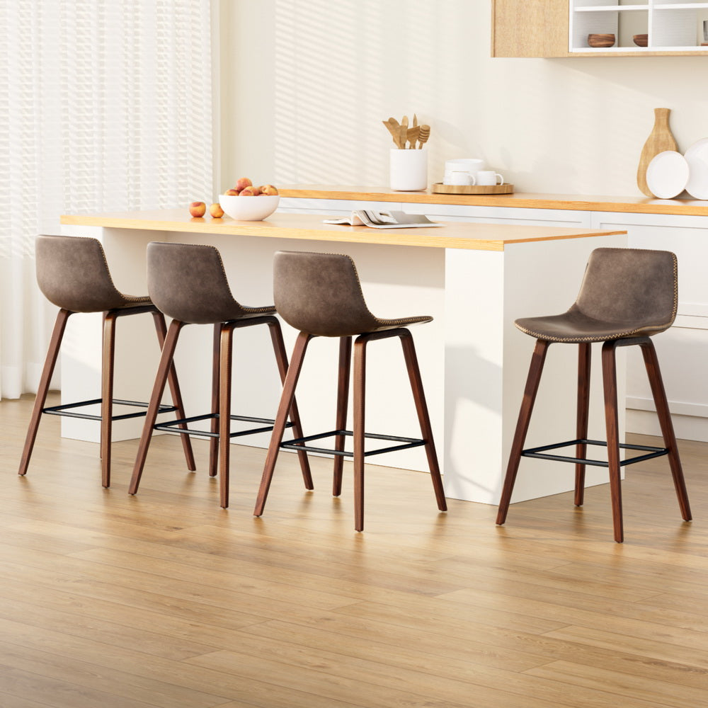 Marley 4x Bar Stools Vintage Leather Wooden