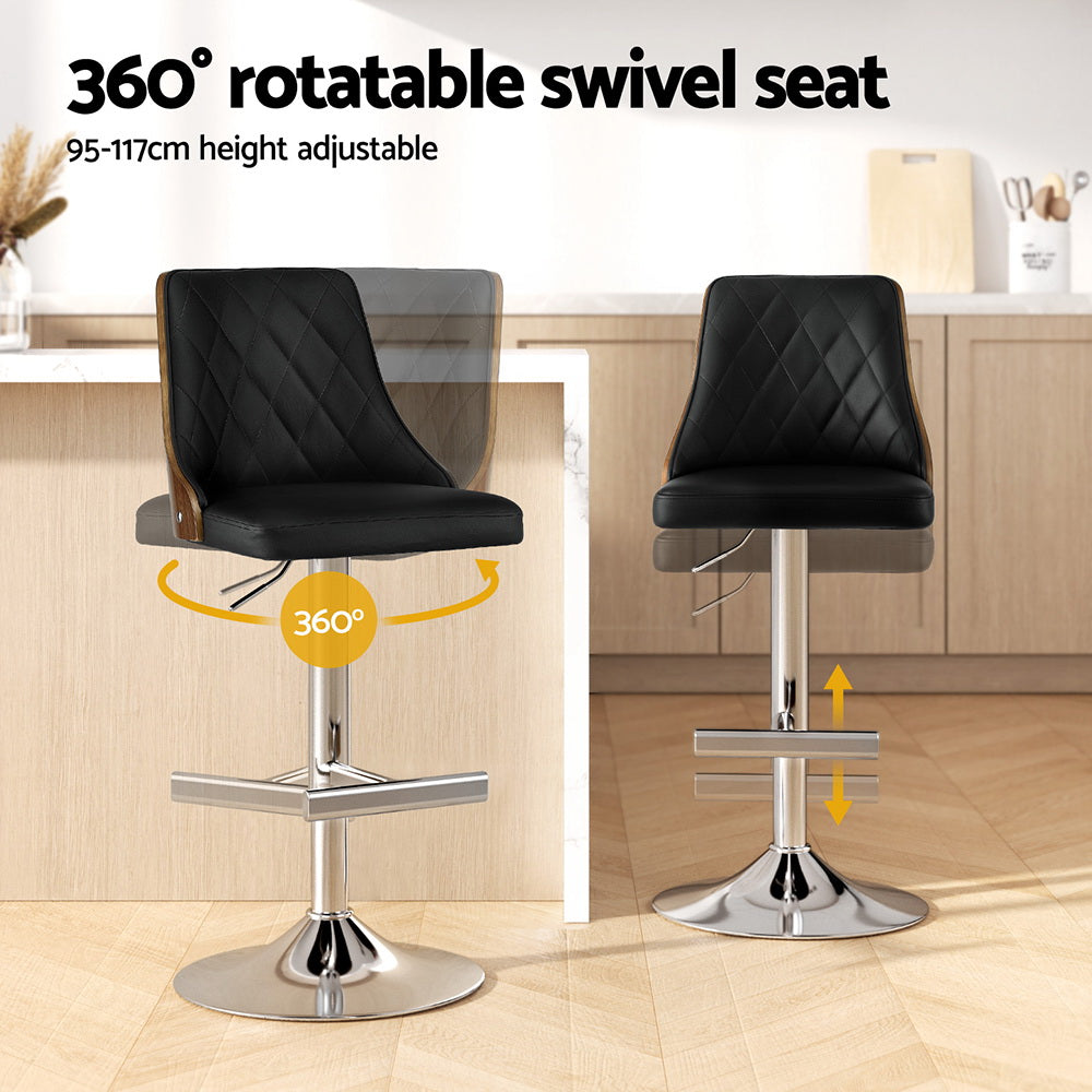 Artiss Bar Stool Bentwood Swivel Adjustable Kitchen Counter Stool Leather Black