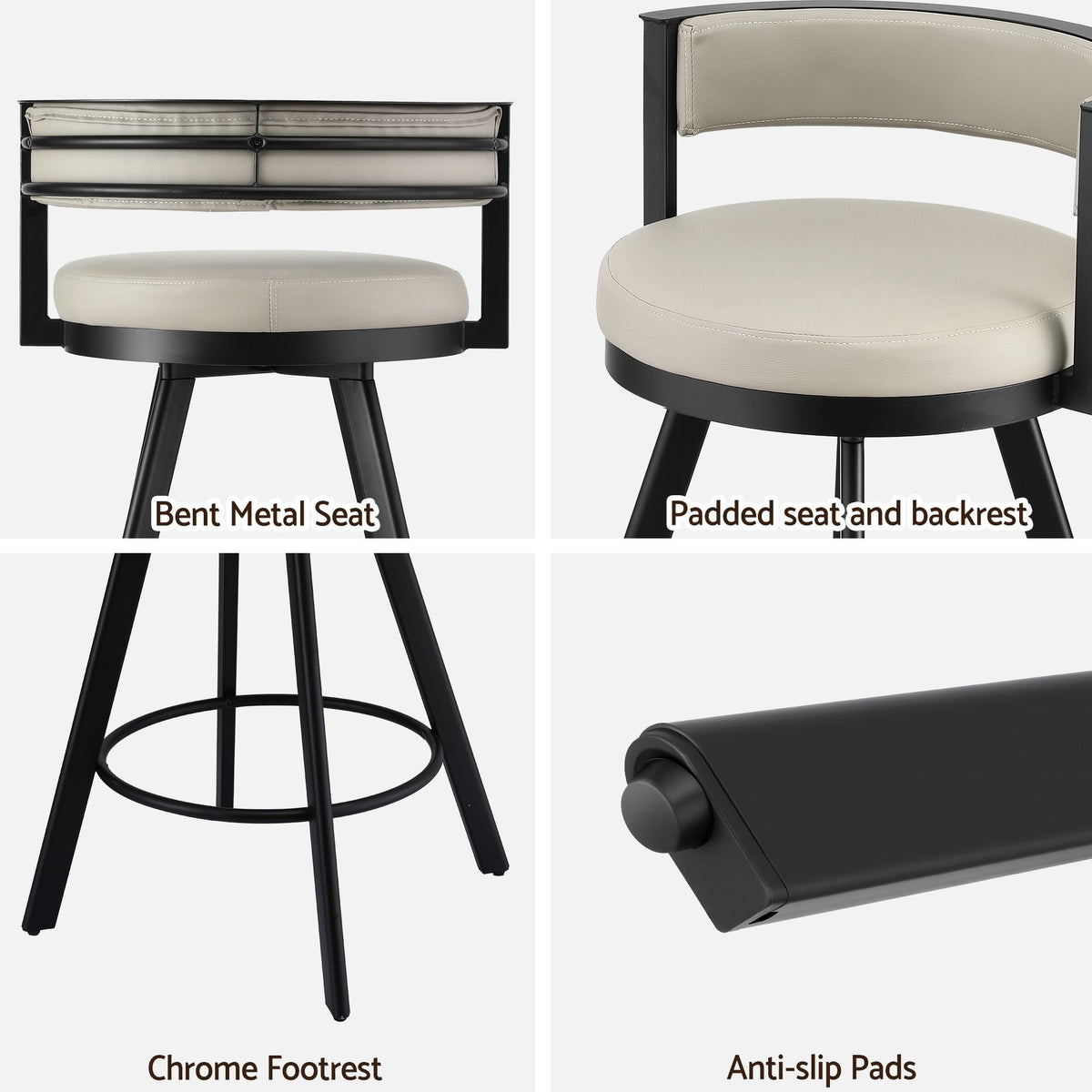 Artiss Bar Stools Set of 3 Swivel Counter Stools with Padded Backrest PU Leather Beige