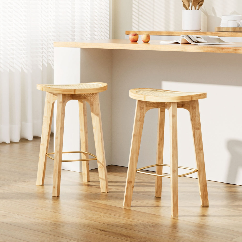 Artiss 2x Bar Stools Bamboo Rattan Stool Counter Chair Kitchen Barstools