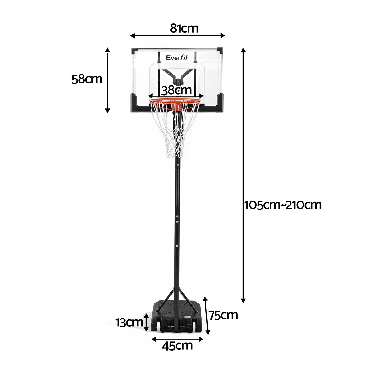 Everfit Portable Basketball Hoop Adjustable Pool Goal System Backyard 1.05M-2.1M