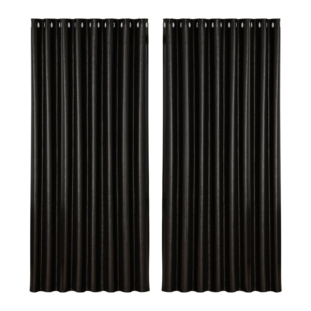 2X Blockout Curtains Eyelet Black Shine large 300X230cm