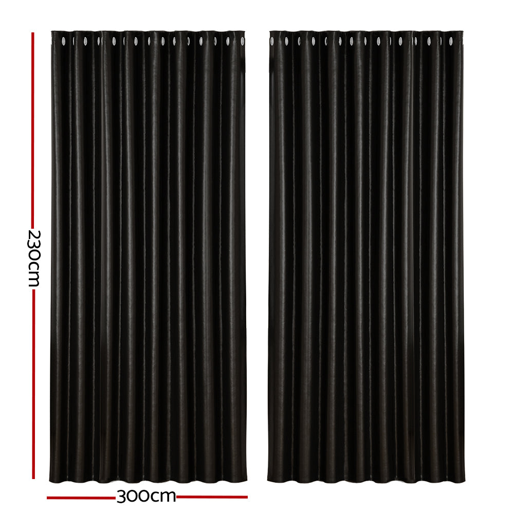 2X Blockout Curtains Eyelet Black Shine large 300X230cm