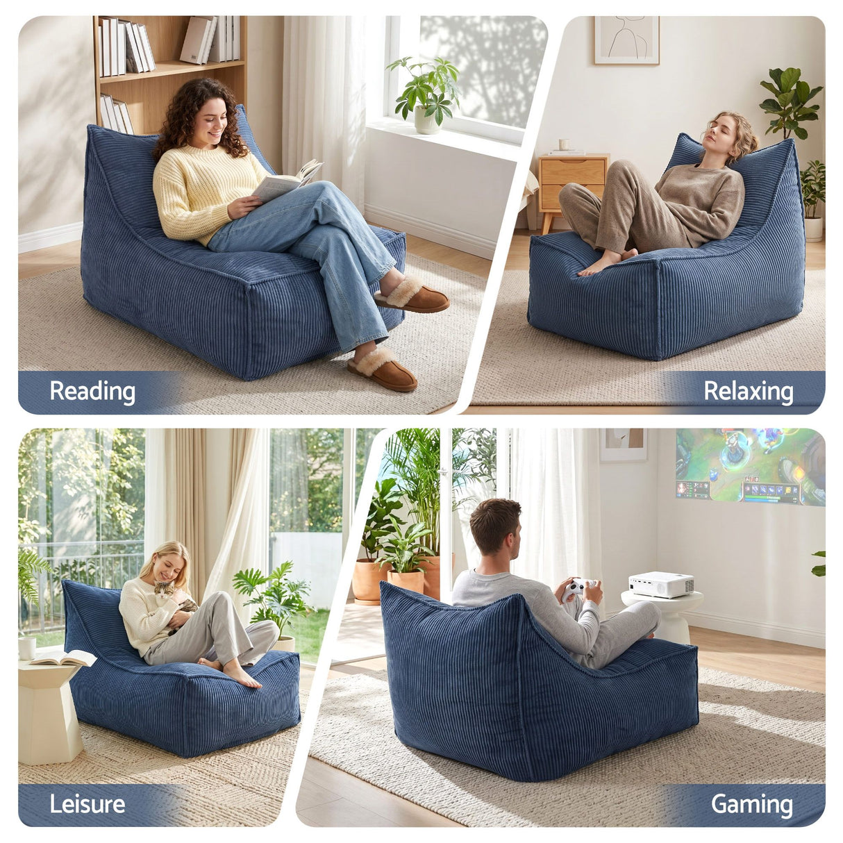 Artiss Bean Bag Chair Cover with Filler Soft Corduroy DIY Stuffed Animal Storage Bean Bag for Adults, Washable Lazy Sofa for Living Room Bedroom, Blue