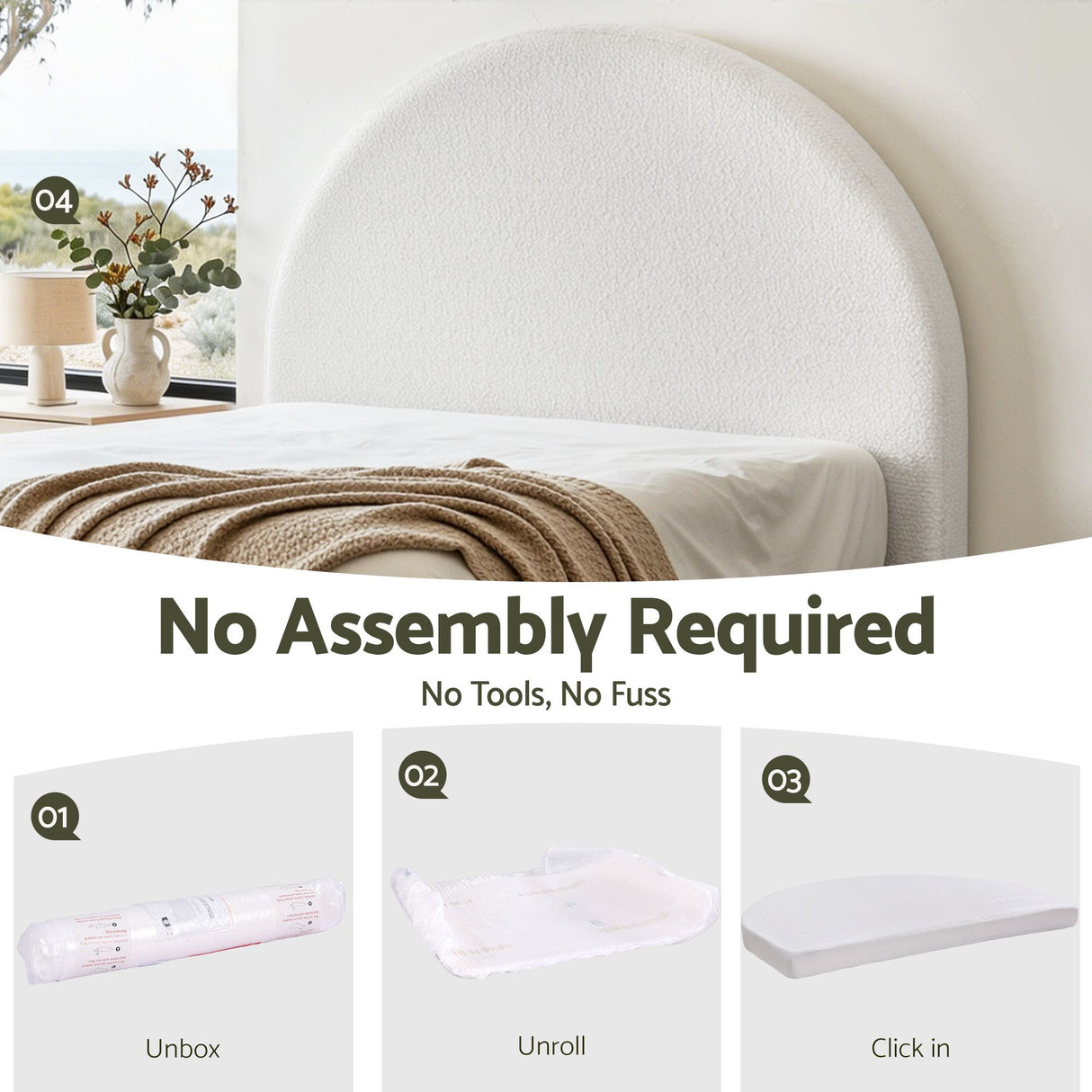 Artiss Double Size Headboard for Bed Frame Boucle Fabric No-Assembly Vacuum Compressed Soft Backrest with Removable Washable Cover 154cm Wide