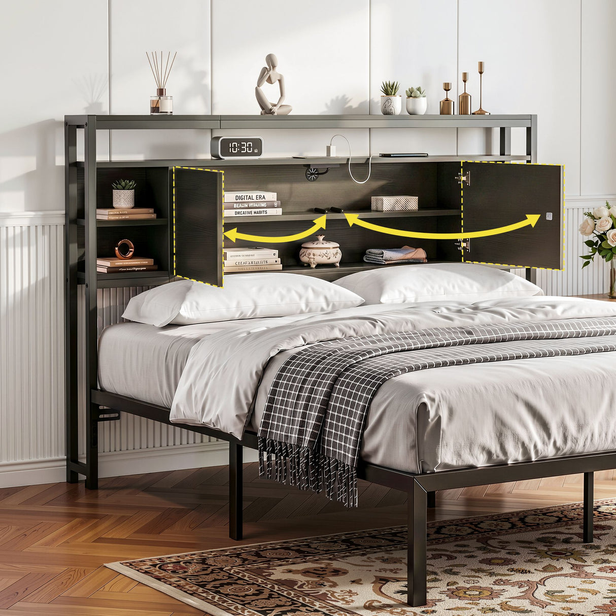 Artiss Bed Headboard Queen Storage Bedhead Charging Station Black