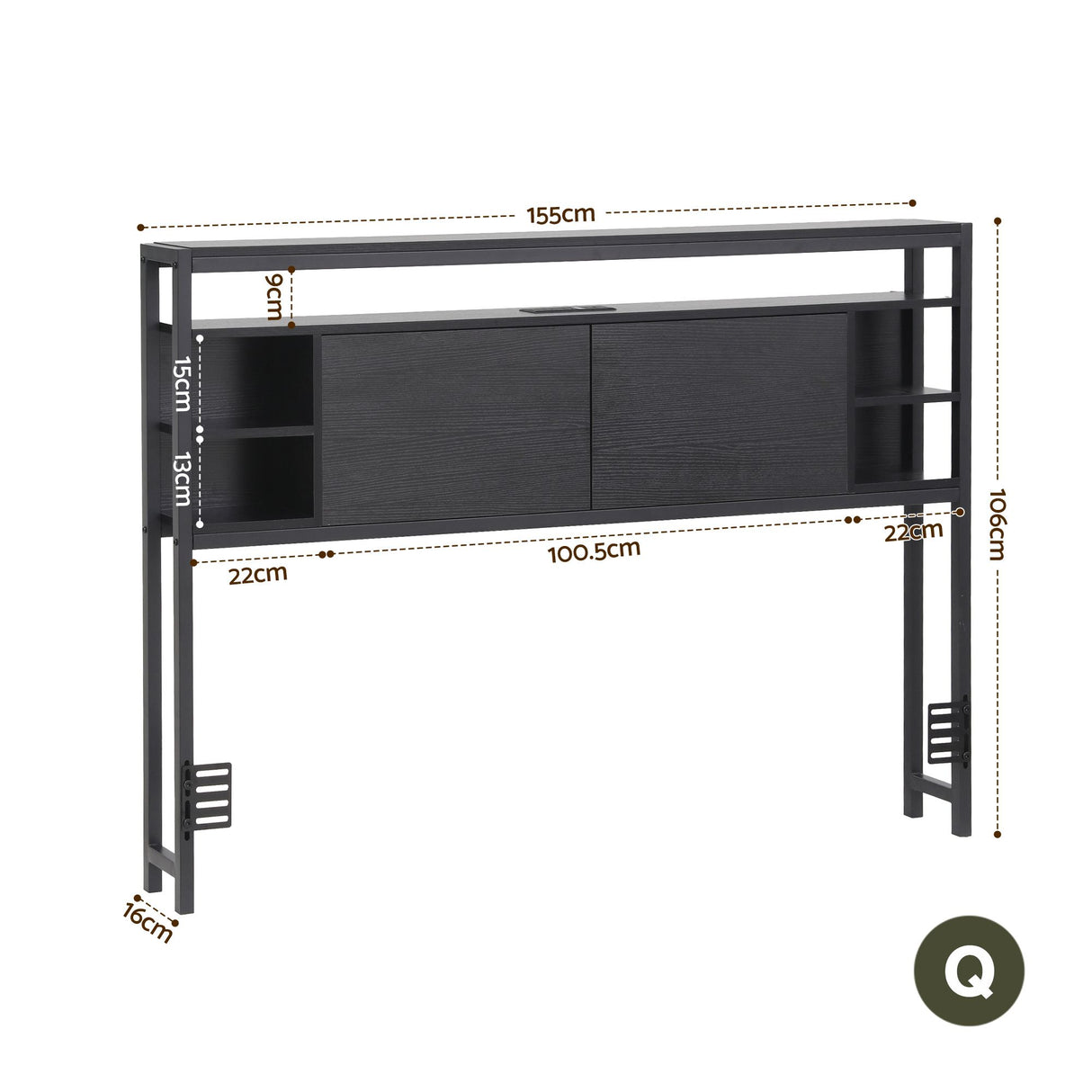 Artiss Bed Headboard Queen Storage Bedhead Charging Station Black
