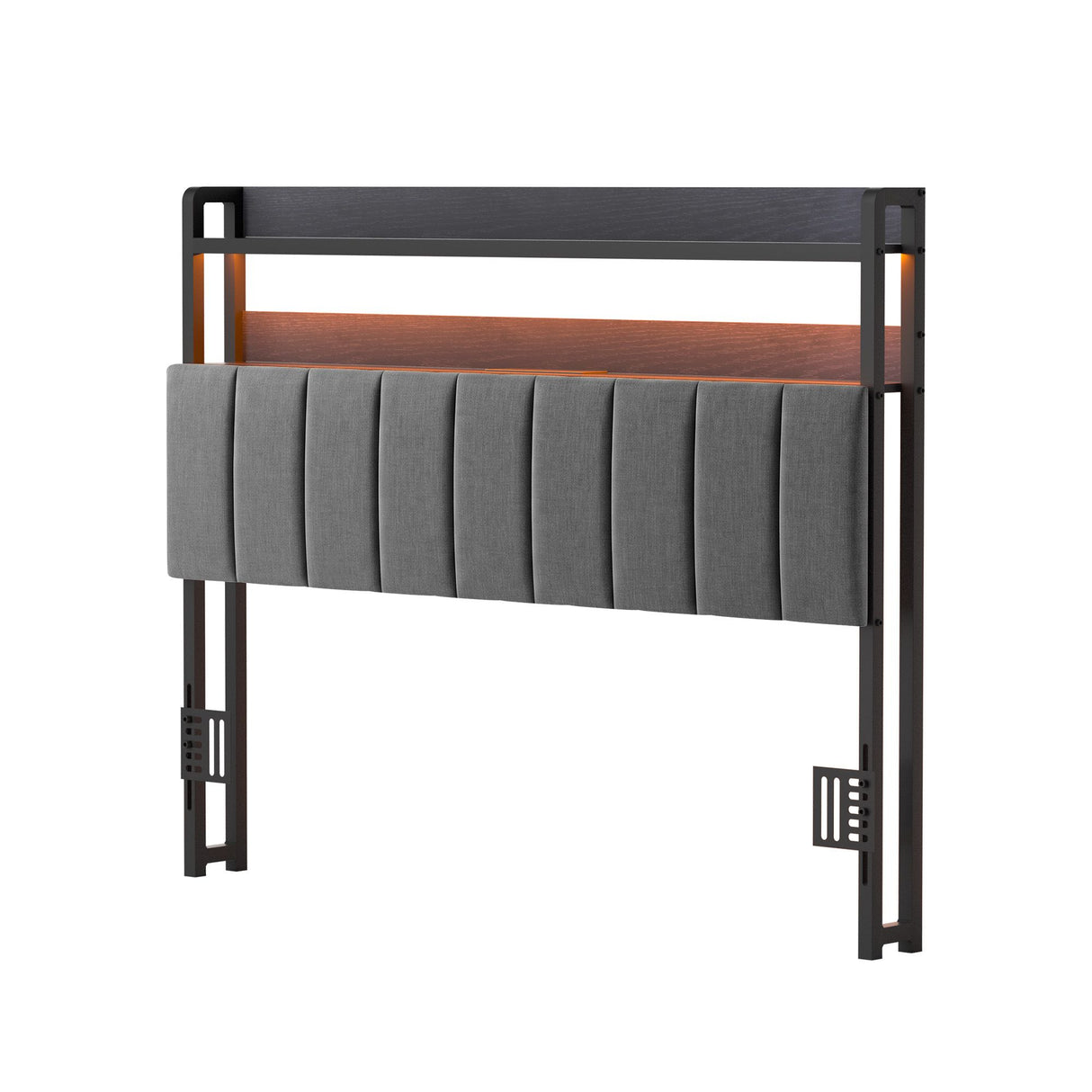 Artiss Double Headboard Charging Station Storage LED Light Grey Upholstered