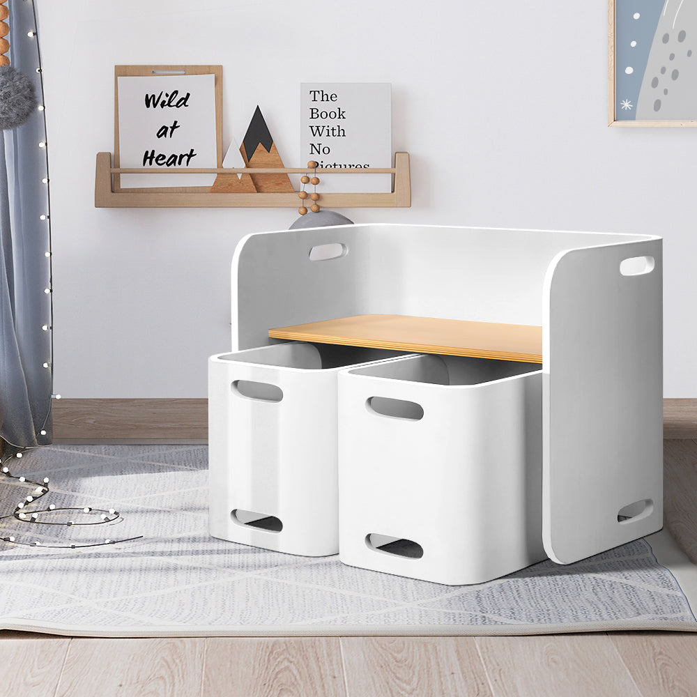 Ember 3PCS Kids Table and Chairs Set Multifunctional Storage Desk White