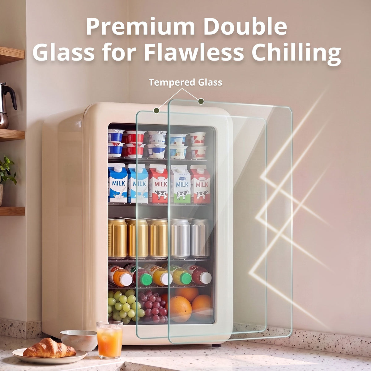 LUVIMO 130L Bar Fridge Mini Refrigerator Glass Door Aesthetics Cooler