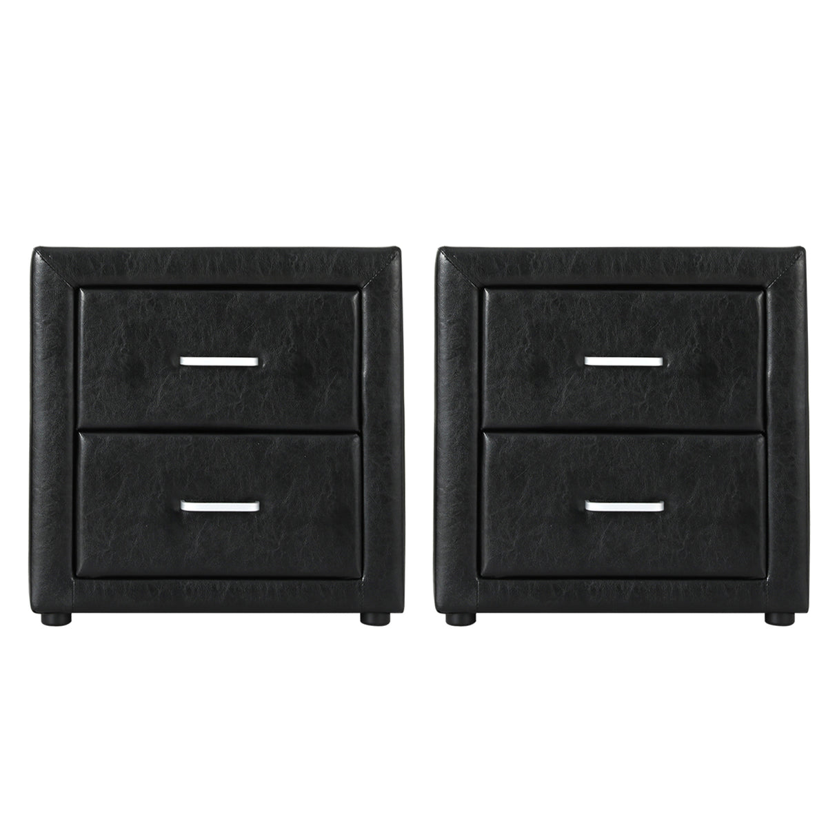 Artiss 2X Bedside Table 2 Drawers Side Table Leather - CADEN Black