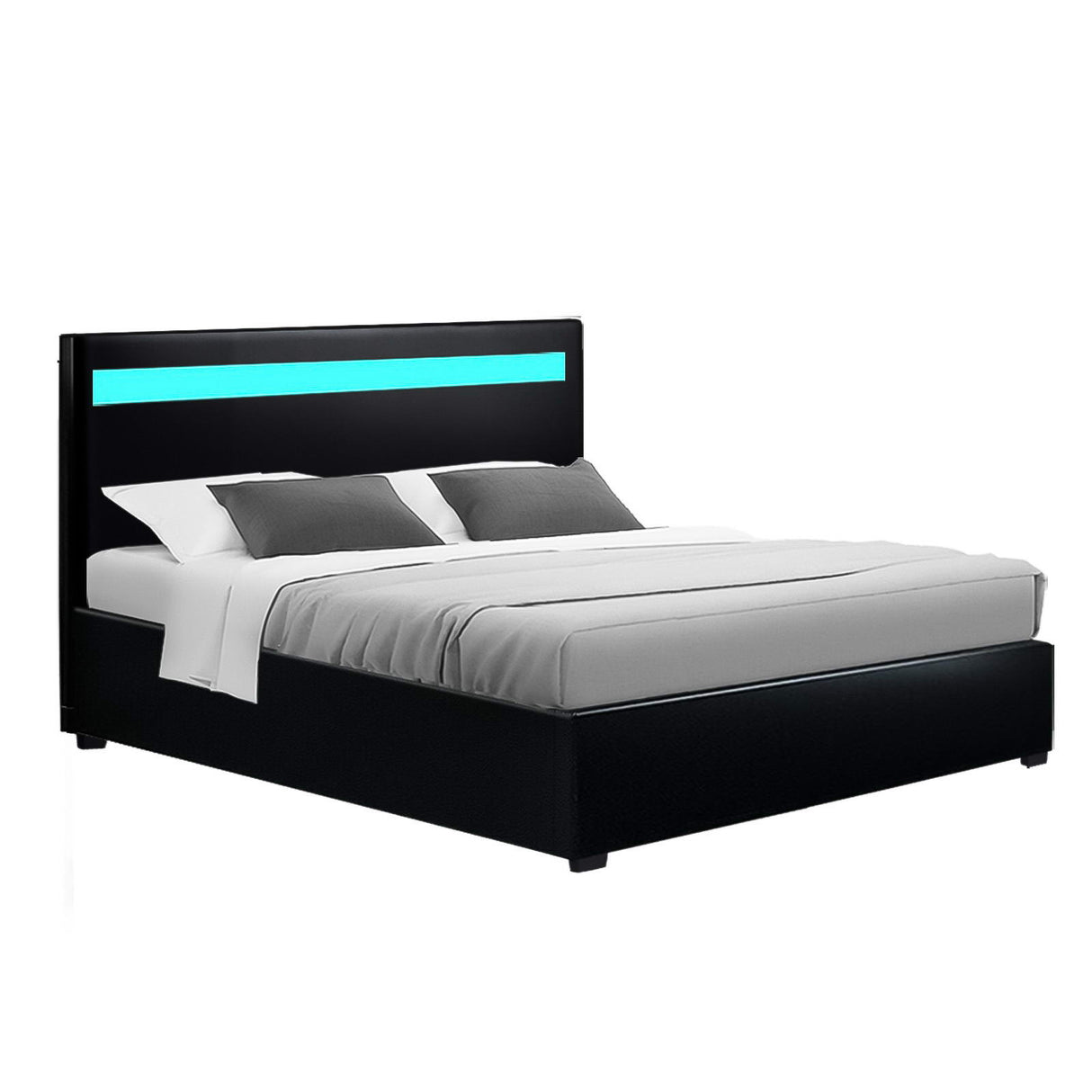 Aria Bed Frame Double Size LED Gas Lift Black COLE