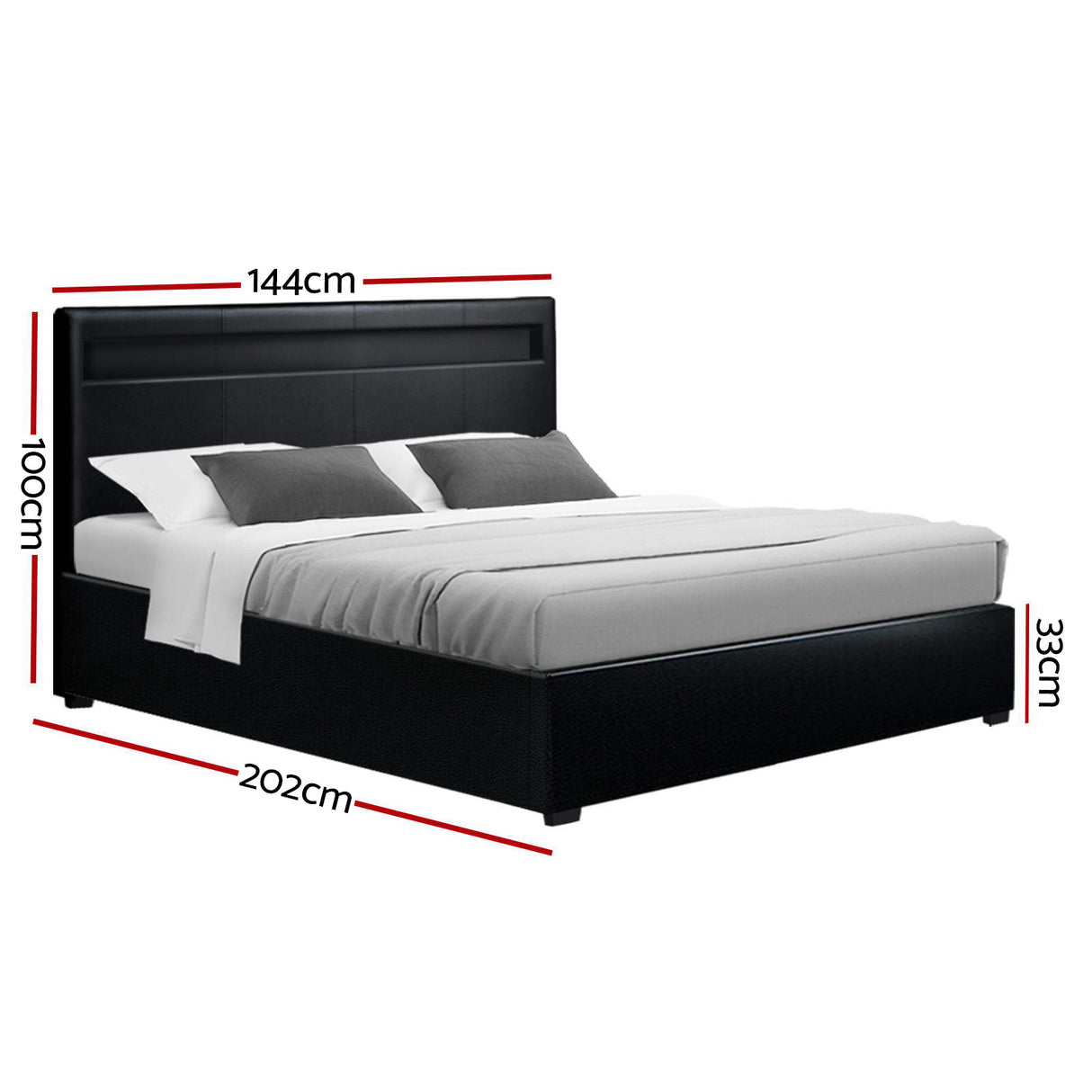 Aria Bed Frame Double Size LED Gas Lift Black COLE