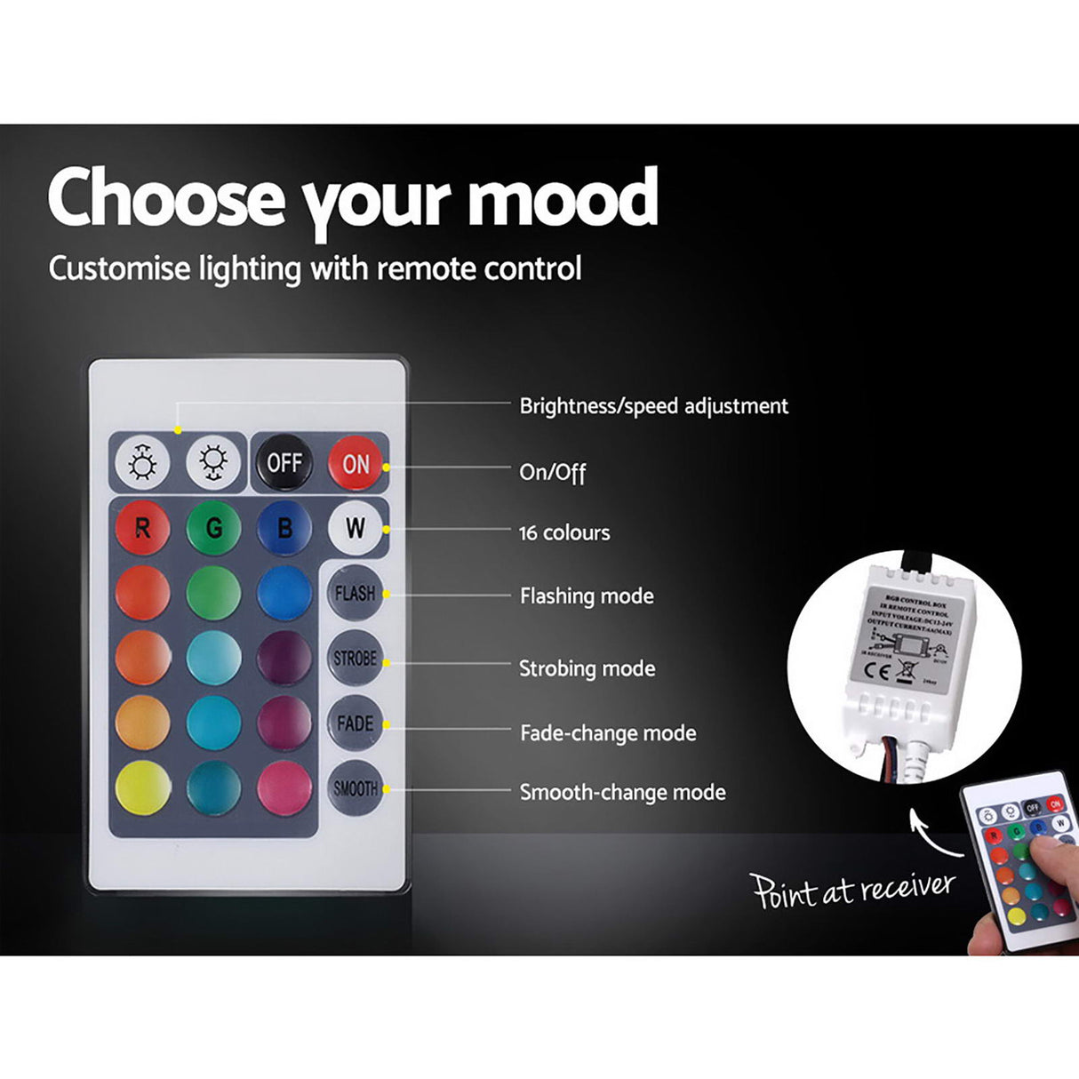 Aria Bed Frame Double Size LED Gas Lift Black COLE