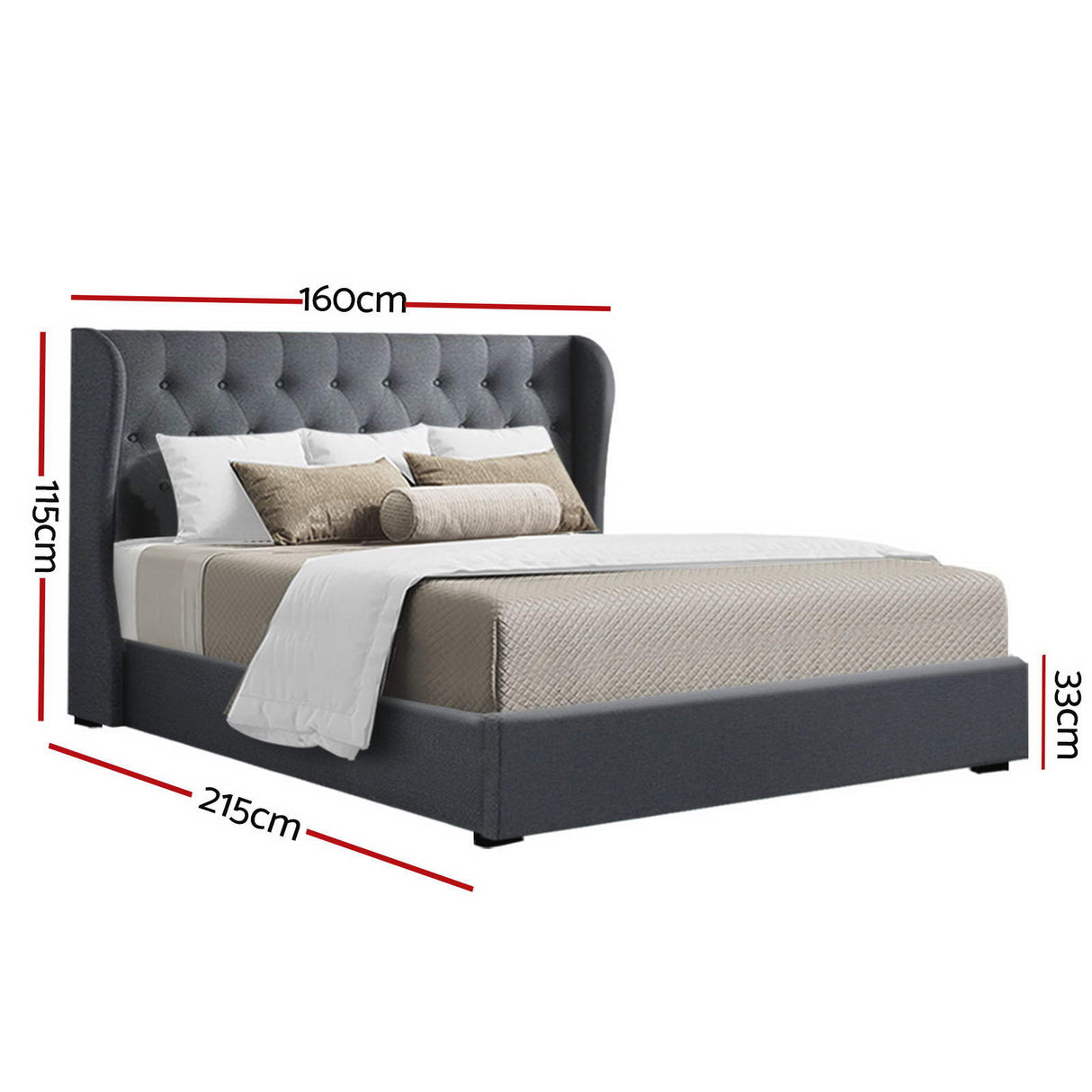 Charcoal Queen Gas Lift Bed Frame