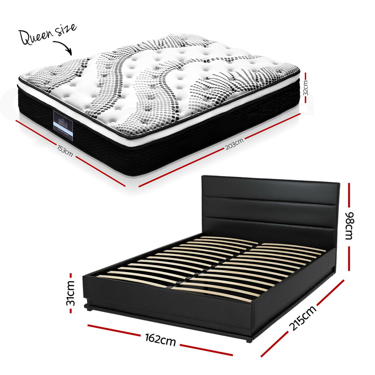 Artiss RGB LED Queen Bed Frame with 32cm Giselle Mattress Set