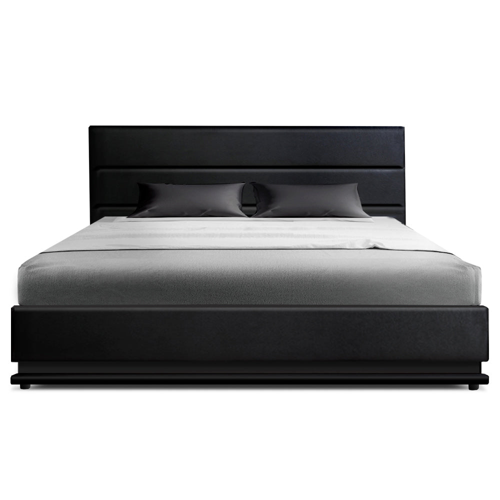 Aria Bed Frame Double Size LED Gas Lift Black LUMI