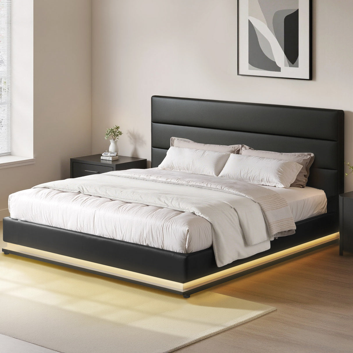 King Bed Frame - Lumi - LED Gas Lift